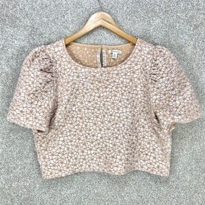 Versona Floral Textured Lace Crop Top Women XL Pink Puff Sleeve Coquette Summer